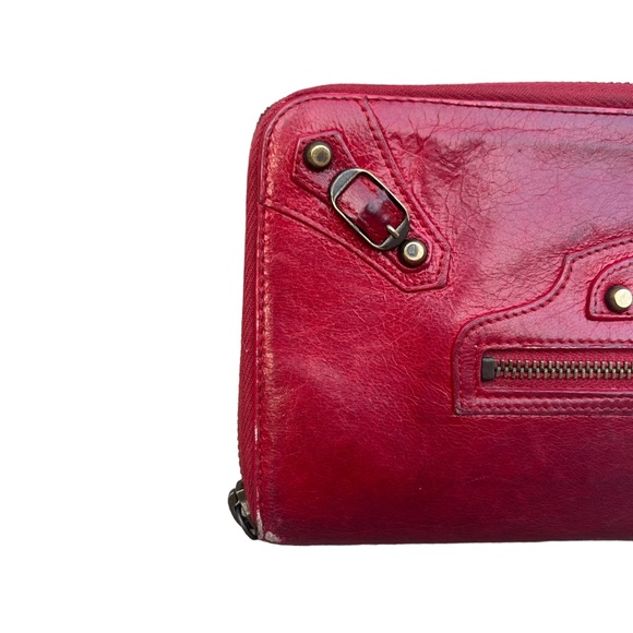 Balenciaga Long Zip Around Red Wallet Distressed Moto Style Vintage Used - Picture 2 of 16